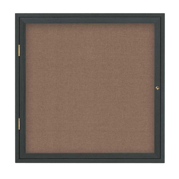 United Visual Products Triple Door Enclosed Radius EZ Tack Board, 72"x48", Header, Bronze/Marble UV70155EZ-MARBLE-BRONZE